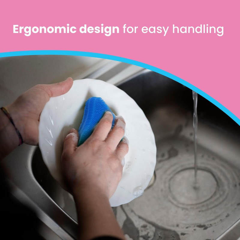Silicone Dish Sponge - Dishwashing Kitchen Scrubber - Double Sided