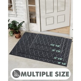 LUMI Front Door mat, Absorbent Mud Resistant Indoor Outdoor Entrance Mats, Fade Resistant, Non-Slip Natural Rubber Backing, Low Profile, Easy Clean Patio Porch Entryway Mat, 36"x60", Grey