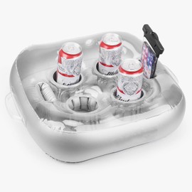 Inflatable Floating Drink Holder with 6 Holes Large Capacity and Transparent Material Float for Pool Party Beach White Hot Tub