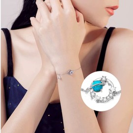 KIMIEVOL Women's Bracelet, Colorful Gemstone, 12 Months, Birthstone, Rose, Flower, Silver, Accessory, Sterling Silver, White Day, Birthday, Mother's Wife, Girlfriend, Christmas Gift, Wrapping Supplies Included, Sterling Silver , Created Turquoise