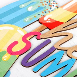 TOARTi 3D Hello Summer Popsicle Front Door Sign Hanging (11.4"x11.4"), Colorful Ice Cream Summer Party Wall Decor, Rustic Farmhouse Welcome Wood Sign Home Decor for Porch Backyark Beach