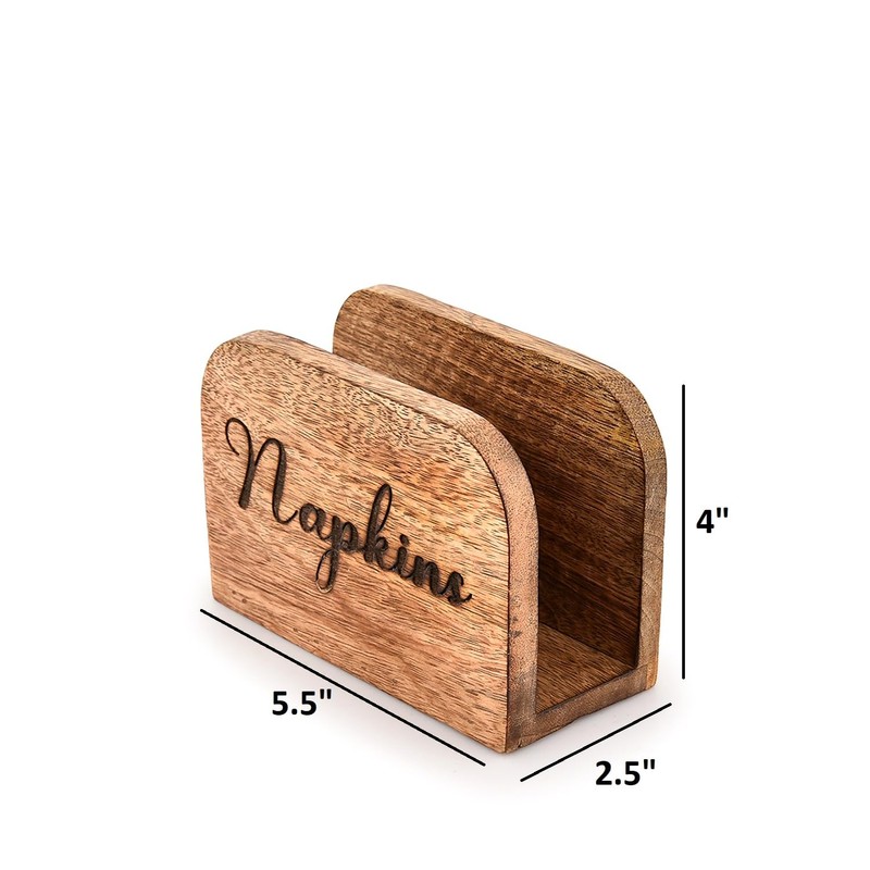 Mahasu Napkin Holder Mango Wood Kitchen Upright Paper Napkin Storage