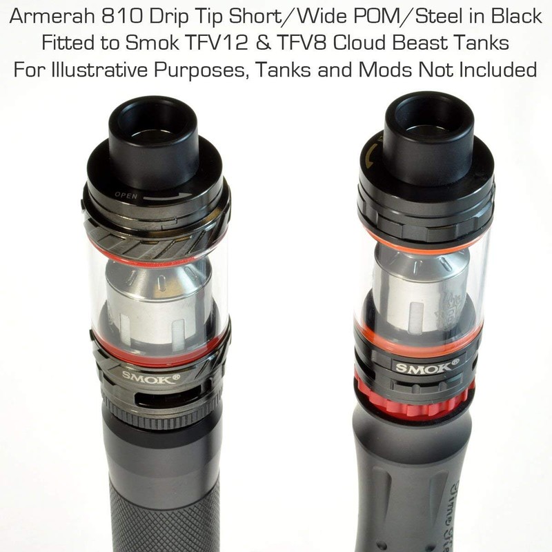 Armerah 810 Drip Tip eCig Mouthpiece Short/Wide Coloured-POM/Stainless-Steel Single Black