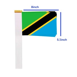 25 Packs Small Tanzania Flags on Handheld Stick，Miniature Tanzanian Flag for Outside,4x6 Inch Mini Hand Held Banner with Golden Topper,Patriotic Decorations