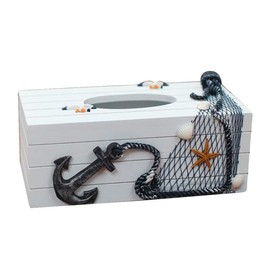 jojofuny Mediterranean Style Wooden Tissue Paper Holder Box Holder Shell Vintage Rectangular Tissue Box Holder Napkin Holder Organizer Ocean Theme Nautical Decor As Shown