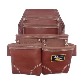 Leather Gold Nail Pouch | Leather Tool Pouch 3350DP, 5 Pockets, Brown, Oil-Tanned Leather, Heavy Duty Carpenter Tool Belt with Reinforced Seams and 2 Snap Loops