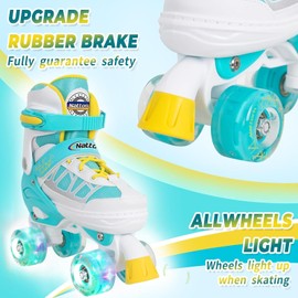 Kids Roller Skates for Boys, Teal Adjustable Rollerskates with Light Up Wheels for Teens Youth Ages 6-12 10 11 12, Beginners Outdoor Sports, Best Birthday Gift for Kids…