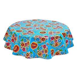 Round Freckled Sage Oilcloth Tablecloth in Bloom Light Blue - You Pick The Size!
