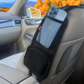 Luckybay Car Seat Side Organizer, Auto Seat Storage Hanging Bag, Phones, Drink, Stuff Holder with Mesh Pocket for Cars, SUV & Truck (Black)