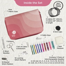 KnitPro Zing Interchangeable Needle Set - Pair 11 x 10 cm Circular Knitting Needles with Accessories.Zing Regal Set, Color Coded for Beginners, Professionals and Gift Set