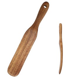 YUC Premium Teak Wooden spurtle - Versatile Kitchen Tool for Cooking, Mixing, and Reaching Bottom of Jars - Ideal for Sour Dough Starter, Non-Stick Cookware, and Instant Pot(1pcs)