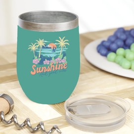 Make Your Mark Design Sunshine and Good Vibes, Tropical & Summer Themed Art Merch Gift, Mint 12oz Wine Tumbler
