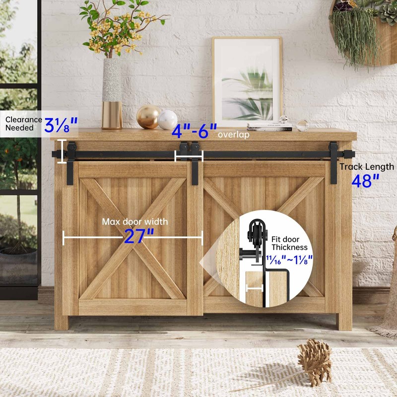 EaseLife 4 FT Mini Cabinet Bypass Double Sliding Barn Door