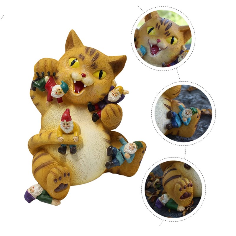 BESPORTBLE Resin Cat Eating Gnomes Statue Unique Cat Figurine for