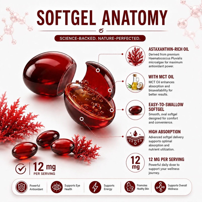 coycozy Astaxanthin 12mg Natural 90 Softgels Astaxanthin Supplement Antioxidant Support