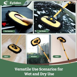 Eyliden Car Wash Brush Mop, Long Handle, 2 Scratch-Free Microfiber Heads, Car Detailing Care Kit for Car RV Truck