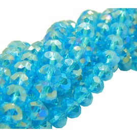 Pack of 85 Czech Bohemian Crystal Beads, 6 mm, Czech Beads, CZ Glass Faceted Rondelle Beads, Glass Beads, 1 Strand (Aquamarine AB 2x)