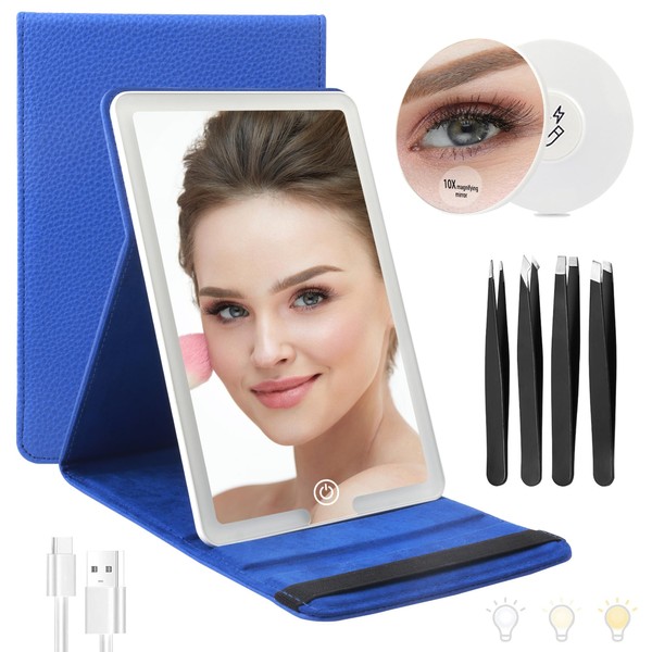 WangSelect Espejo de viaje con luz, espejo de maquillaje portátil