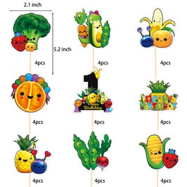 36Pcs Hey One Bear Birthday Party Cupcake toppers - NO DIY - Dancing Fruit 1st Birthday Party Decoration Supplies,Cute Fruit Cupcake Toppers for Baby Boy|Girl