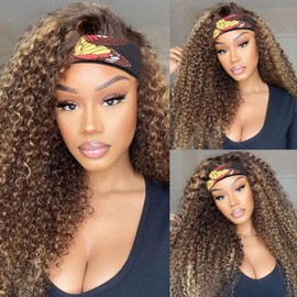 Balayage Highlight Wear and Go Glueless Wig for Beginners 22 inch Kinky Curly Glueless Wigs Human Hair Pre Plucked Pre Cut Ombre Blonde 4/27 5x5 HD Lace Front Wig for Black Women 180% Density