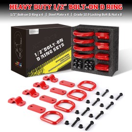 AUTOBOTS 1/2" Heavy Duty Bolt-On Forged D Ring, 12000Lbs Break Strength Tie Down Anchors Hooks, for Trailers, Trucks, and Cargo Tie Downs (Pack of 4) Red