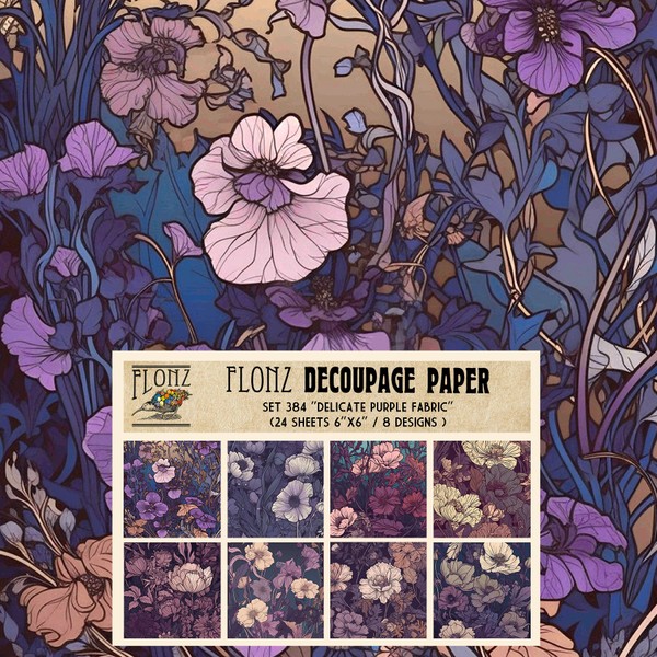 Decoupage Paper Pack (24 Sheets 6"x6") Delicate Purple Fabric #