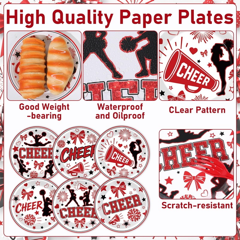 60Pcs Cheer Plates Party Supplies Decorations Cheerleader
