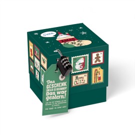 SURPRISA Gift box for Christmas, puzzle box, money gifts, packaging with Christmas stamps, nostalgia design, size S (12 cm)