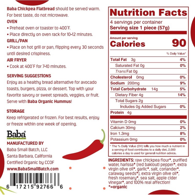 Organic Chickpea Flatbread (Harissa & Rosemary)