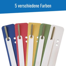 250 Stapling Strips Made of Recycled Cardboard in 5 Colours, File Dulli Assorted Colours, Hanging Filing Strips Made of Cardboard, 10 Bundles of 25 Pieces, Made in Germany, Blue Angel Certified
