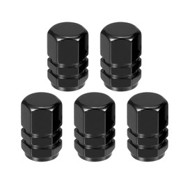 Partuto 5 Pcs 0.43"x0.39"x0.63" Universal Tire Wheel Valve Stem Caps - Car Tire Valve Dust Caps Durable - Aluminum Alloy Black