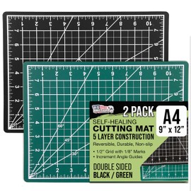 U.S. Art Supply - Pack of 2-9" x 12" Green/Black Professional Self Healing 5-Ply Double Sided Durable Non-Slip Cutting Mat Great for Scrapbooking, Quilting, Sewing, Arts & Crafts