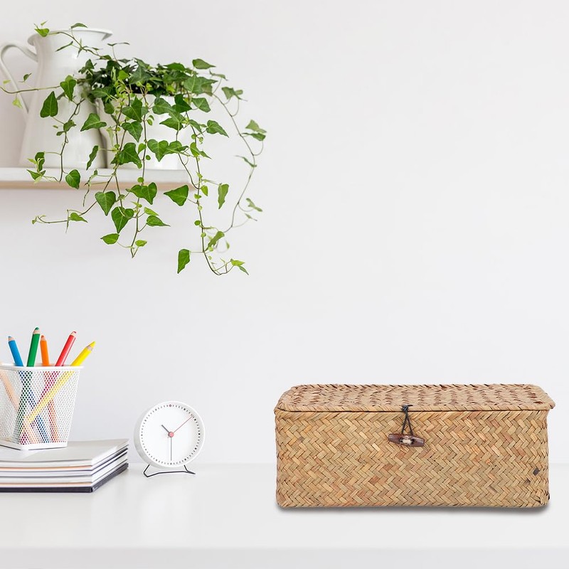 Leopacat Rectangular Seagrass Basket, Woven Storage Box, Wicker Baskets with