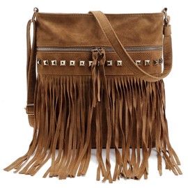 MEGAUK Crossbody Hippie Purse For Women Fringe Tassel Shoulder Handbag Messenger Side Bag For Ladies (05544 Brown)