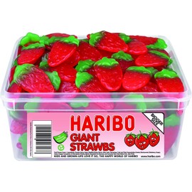 Haribo Giant Strawberries Original Haribo Giant Strawbs Tub Imported From The UK England Strawberry Flavour Jellies British Sweets Candy Bestselling Haribo Giant Strawbs Haribo Giant Strawberries
