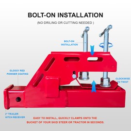 TIOYAR Clamp On Trailer Hitch Receiver Bucket Hitch Compatible with Tractor 2" Ball Mount Adapter and Deere Bobcat Bucket (Red)