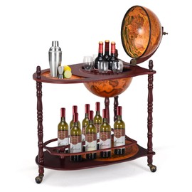 OFFICEJOY Globe Bar, 34.5’’ Wine Bar Cart with Wheels, 2 Storage Shelves & Old World Map, 16th Century Italian Replica Globe Liquor Cabinet, Wood Bar Stand for Dining Room Living Room Home