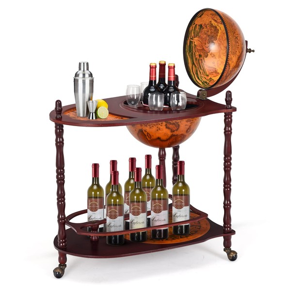 OFFICEJOY Globe Bar, 34.5’’ Wine Bar Cart with Wheels, 2