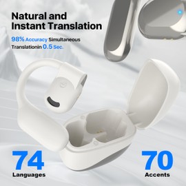 Merryking AI OWS Language Translator Earbuds, Real-Time 3-in-1 Translation Earbuds 144 Languages & Accents, Translation Device for Travel Business Learning, White
