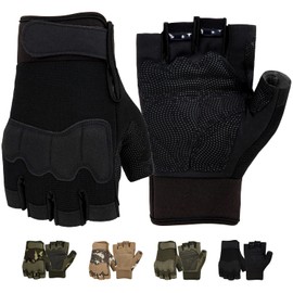 FIORETTO Mens Breathable Padded Fingerless Motorcycle Gloves Half Finger Gloves for Cycling Hiking Climbing Outdoor Sports