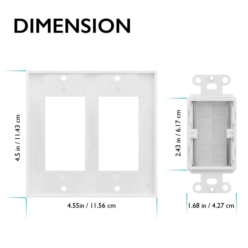 Fosmon Double Dual 2-Gang Brush Organize Bulk Wire Cable Wall