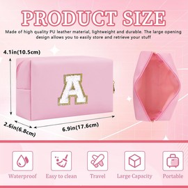 Lohhbve Small Minimalism Cute A-Z Makeup Bag, PU Leather Waterproof Cosmetic Bag Daily Use Toiletry Cosmetic Pouch, Portable Storage Travel Toiletry Bag for Women Girls Essential Cosmetic Organizer