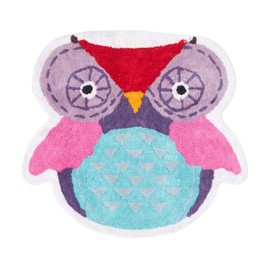HOMESCAPES - 100% Cotton Washable Tufted Owl Rug 80 x 70 cm Bath Mat or Children's Rug.