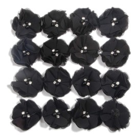 50 Pcs 2" Mini Chiffon Flowers with Rhinestones for Baby Girls Hair Accessories Artificial Fabric Flowers for Headbands Craft Projects (Black)