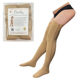 Presadee Closed Toe Thigh High 15-20 mmHg Moderate Compression Socks With YKK Zipper (Nude, 1)