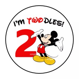 PartyMommy MICKEY MOUSE I'M TWODLES 2ND BIRTHDAY STICKERS LABELS TAGS SEALS 1.5" ROUND (30)