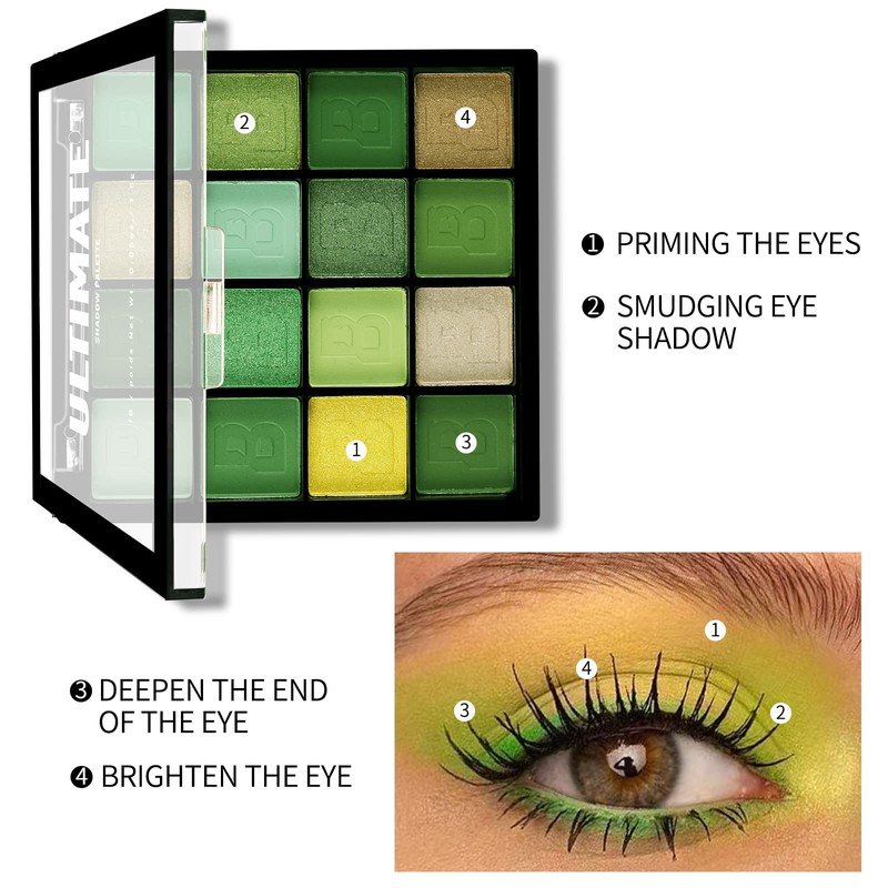 Boobeen Colourful Eyeshadow Palette Makeup 16 Colours, Matte and Glitter