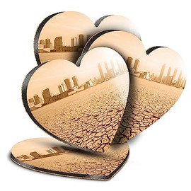 4 x Heart Coasters - Post-Apocalyptic Desert Climate Change Cork Backed MDF Glossy Tea Coffee Accessory #51769