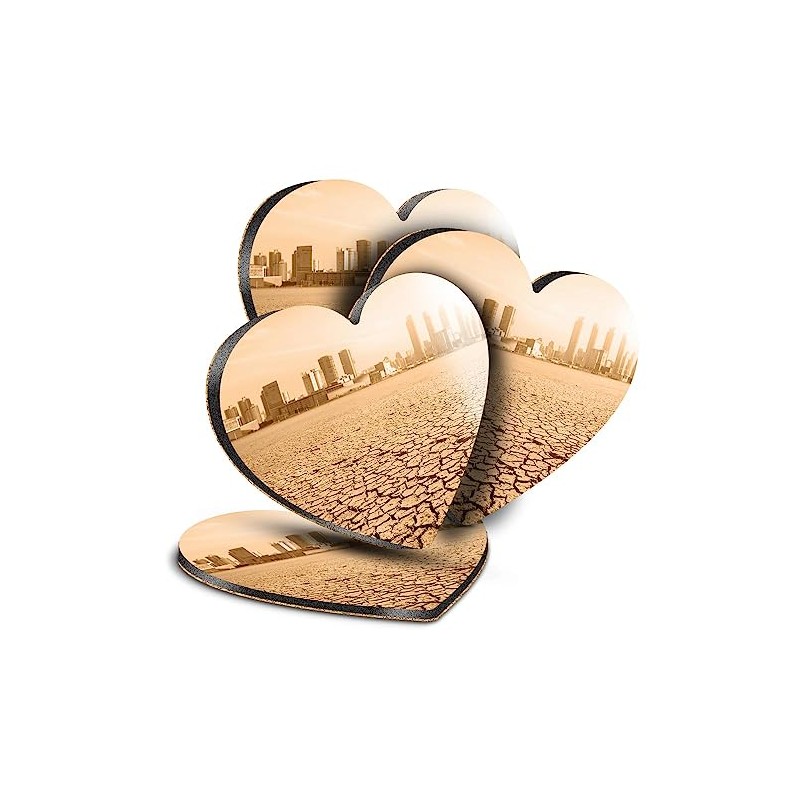 4 x Heart Coasters - Post-Apocalyptic Desert Climate Change Cork