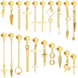 NEWITIN 20 Pieces Magnetic Stud Earrings for Men Stainless Steel Magnetic Earrings Men Clip on Earrings Non Piercing Unisex Dangle Cross Magnetic Earrings for Men Women